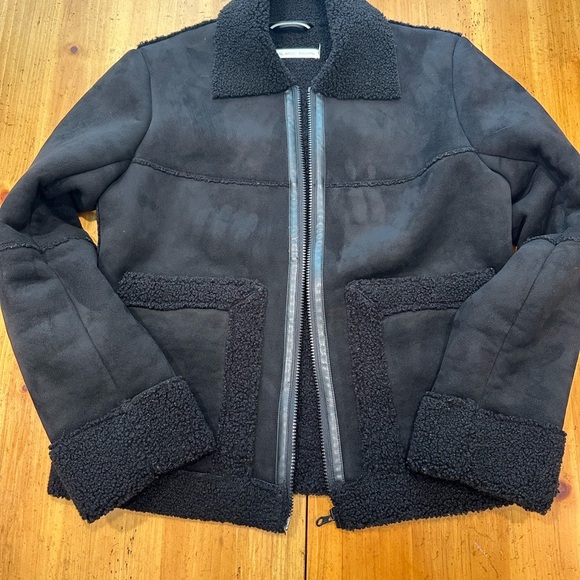 Blanc Noir Women's Black Faux Shearling Jacket Size Small - Vegan Leather - Picture 1 of 6